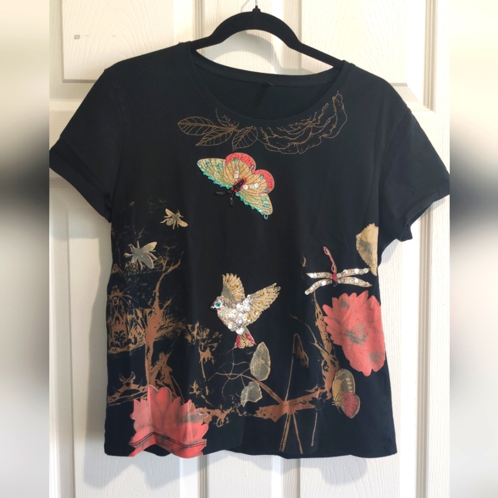 Embroidered Black Floral Women's Top